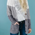 Fall Casual Long Sleeve Button Down Open Front Cable Knit Cardigan Sweater Coat for Women 2024 05