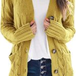 Fall Casual Long Sleeve Button Down Open Front Cable Knit Cardigan Sweater Coat for Women 2024 09