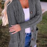 Fall Casual Long Sleeve Button Down Open Front Cable Knit Cardigan Sweater Coat for Women 2024 10