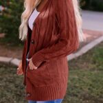 Fall Casual Long Sleeve Button Down Open Front Cable Knit Cardigan Sweater Coat for Women 2024 11
