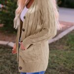 Fall Casual Long Sleeve Button Down Open Front Cable Knit Cardigan Sweater Coat for Women 2024 12