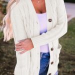 Fall Casual Long Sleeve Button Down Open Front Cable Knit Cardigan Sweater Coat for Women 2024 13