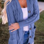 Fall Casual Long Sleeve Button Down Open Front Cable Knit Cardigan Sweater Coat for Women 2024 15