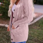 Fall Casual Long Sleeve Button Down Open Front Cable Knit Cardigan Sweater Coat for Women 2024 16
