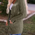 Fall Casual Long Sleeve Button Down Open Front Cable Knit Cardigan Sweater Coat for Women 2024 21