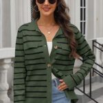 Fall Knit Striped Long Sleeve Sweater Open Front Button Down Cardigan For Women Ideas 02