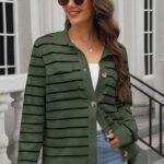 Fall Knit Striped Long Sleeve Sweater Open Front Button Down Cardigan For Women Ideas 03