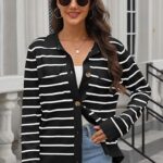 Fall Knit Striped Long Sleeve Sweater Open Front Button Down Cardigan For Women Ideas 04
