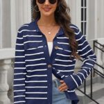 Fall Knit Striped Long Sleeve Sweater Open Front Button Down Cardigan For Women Ideas 06