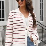Fall Knit Striped Long Sleeve Sweater Open Front Button Down Cardigan For Women Ideas 07