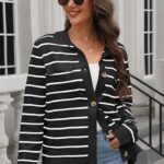Fall Knit Striped Long Sleeve Sweater Open Front Button Down Cardigan For Women Ideas 08