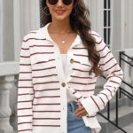 Fall Knit Striped Long Sleeve Sweater Open Front Button Down Cardigan For Women Ideas 10