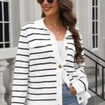 Fall Knit Striped Long Sleeve Sweater Open Front Button Down Cardigan For Women Ideas 11