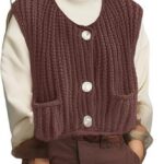 Fashionable Sleeveless Short Knitted Sweater Vest Button Cardigan with Pockets 02