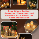 Gray Glass Battery Operated Flameless Led Candles with Timer for Home Decoration 00