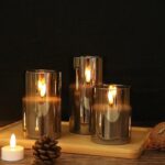 Gray Glass Battery Operated Flameless Led Candles with Timer for Home Decoration 05