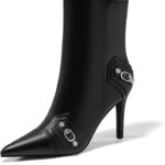 High Heel Ankle Boots Pointed Toe Sexy Stiletto Buckle Decor Zipper Booties Fall Winter Shoes for Women 01