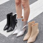 High Heel Ankle Boots Pointed Toe Sexy Stiletto Buckle Decor Zipper Booties Fall Winter Shoes for Women 09