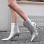 High Heel Ankle Boots Pointed Toe Sexy Stiletto Buckle Decor Zipper Booties Fall Winter Shoes for Women 10