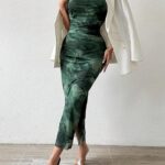 Inspiration Strapless Tube Top Maxi Bodycon Dress Printed Long Mesh Party Club Slit Dress 11