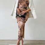 Inspiration Strapless Tube Top Maxi Bodycon Dress Printed Long Mesh Party Club Slit Dress 15