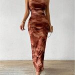 Inspiration Strapless Tube Top Maxi Bodycon Dress Printed Long Mesh Party Club Slit Dress 17