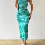 Inspiration Strapless Tube Top Maxi Bodycon Dress Printed Long Mesh Party Club Slit Dress 18