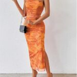 Inspiration Strapless Tube Top Maxi Bodycon Dress Printed Long Mesh Party Club Slit Dress 20