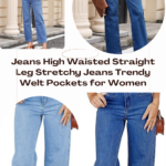 Jeans High Waisted Straight Leg Stretchy Jeans Trendy Welt Pockets for Women 00