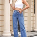 Jeans High Waisted Straight Leg Stretchy Jeans Trendy Welt Pockets for Women 10