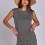 Outfits Sleeveless Knit Sweater Top Shorts Soft Lounge Sets Travel Beach 2024 Clothes Ideas 07