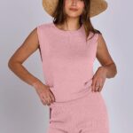 Outfits Sleeveless Knit Sweater Top Shorts Soft Lounge Sets Travel Beach 2024 Clothes Ideas 10