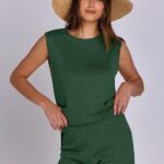 Outfits Sleeveless Knit Sweater Top Shorts Soft Lounge Sets Travel Beach 2024 Clothes Ideas 13