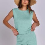 Outfits Sleeveless Knit Sweater Top Shorts Soft Lounge Sets Travel Beach 2024 Clothes Ideas 14