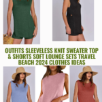 Outfits Sleeveless Knit Sweater Top Shorts Soft Lounge Sets Travel Beach 2024 Clothes Ideas