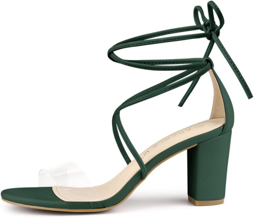 Stylish Women Clear Strap Block Heels and Lace Up Heels Sandals Ideas for 2024 08