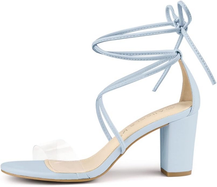 Stylish Women Clear Strap Block Heels and Lace Up Heels Sandals Ideas for 2024 11