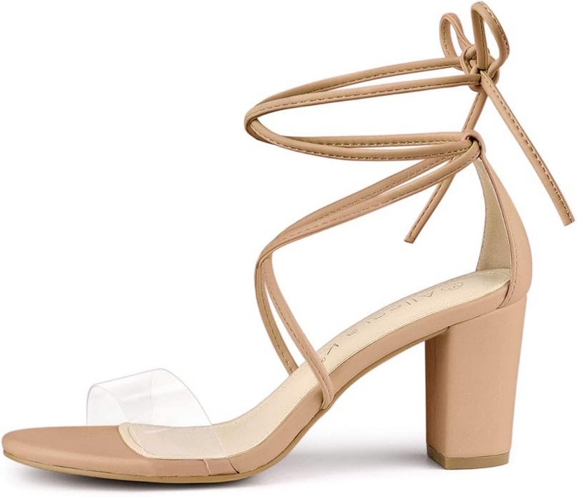 Stylish Women Clear Strap Block Heels and Lace Up Heels Sandals Ideas for 2024 16