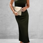 Summer Bodycon Maxi Tube Dress Ribbed Strapless Side Slit Long Going Out Casual Elegant Party Dresses 06