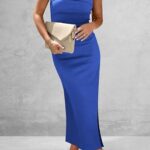 Summer Bodycon Maxi Tube Dress Ribbed Strapless Side Slit Long Going Out Casual Elegant Party Dresses 08
