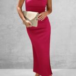 Summer Bodycon Maxi Tube Dress Ribbed Strapless Side Slit Long Going Out Casual Elegant Party Dresses 09
