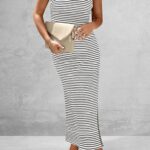 Summer Bodycon Maxi Tube Dress Ribbed Strapless Side Slit Long Going Out Casual Elegant Party Dresses 17