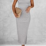 Summer Bodycon Maxi Tube Dress Ribbed Strapless Side Slit Long Going Out Casual Elegant Party Dresses 18