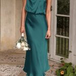 Summer Satin Dress Elegant Women 2024 Sleeveless Mock Neck Cocktail Party Maxi Dresses 02