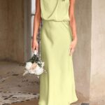 Summer Satin Dress Elegant Women 2024 Sleeveless Mock Neck Cocktail Party Maxi Dresses 05