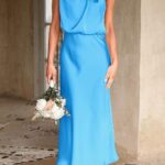 Summer Satin Dress Elegant Women 2024 Sleeveless Mock Neck Cocktail Party Maxi Dresses 08