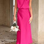 Summer Satin Dress Elegant Women 2024 Sleeveless Mock Neck Cocktail Party Maxi Dresses 09
