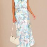 Summer Satin Dress Elegant Women 2024 Sleeveless Mock Neck Cocktail Party Maxi Dresses 10