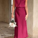 Summer Satin Dress Elegant Women 2024 Sleeveless Mock Neck Cocktail Party Maxi Dresses 13