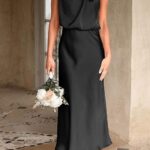 Summer Satin Dress Elegant Women 2024 Sleeveless Mock Neck Cocktail Party Maxi Dresses 14